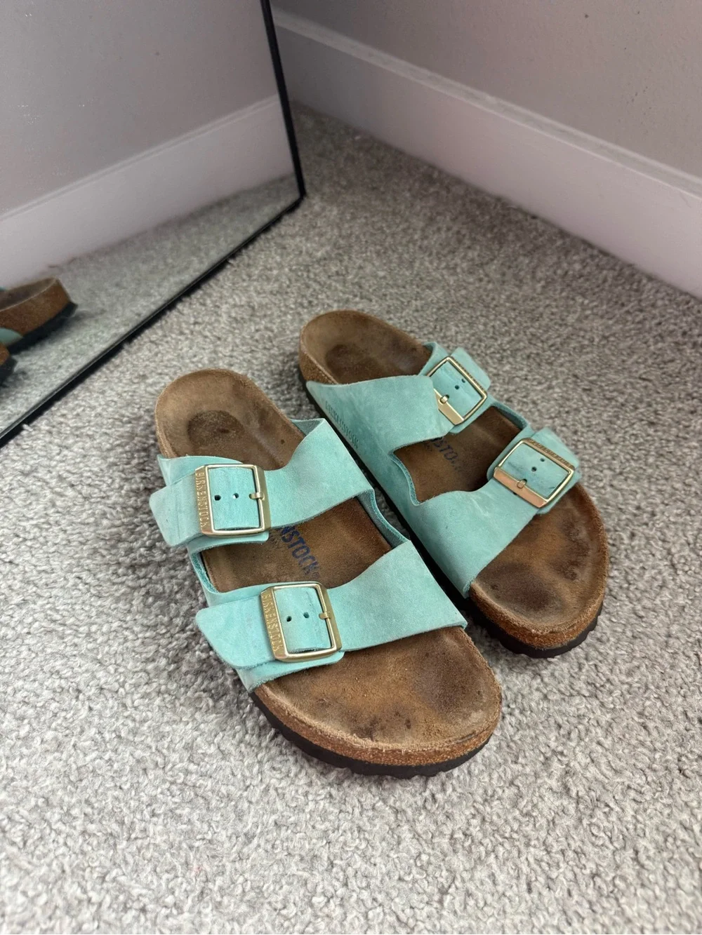 Birkenstock Arizona Womens Turquoise Suede Soft Footbed Women Size 40/9 Us Regul